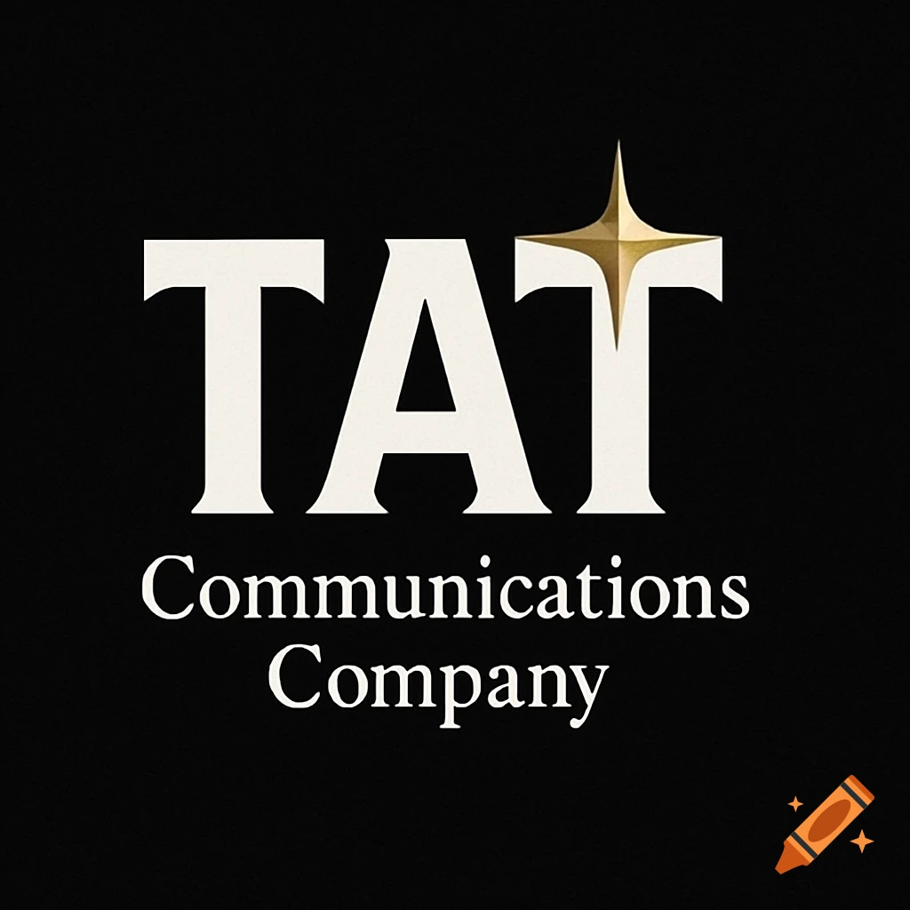 A black background with the white text "TAT Communications Company" and a golden four-pointed star on the first 'T' of 'TAT'.