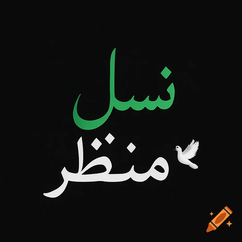 Green and white Arabic calligraphy 'Nasl Montazer' on a black background, with a small white dove.