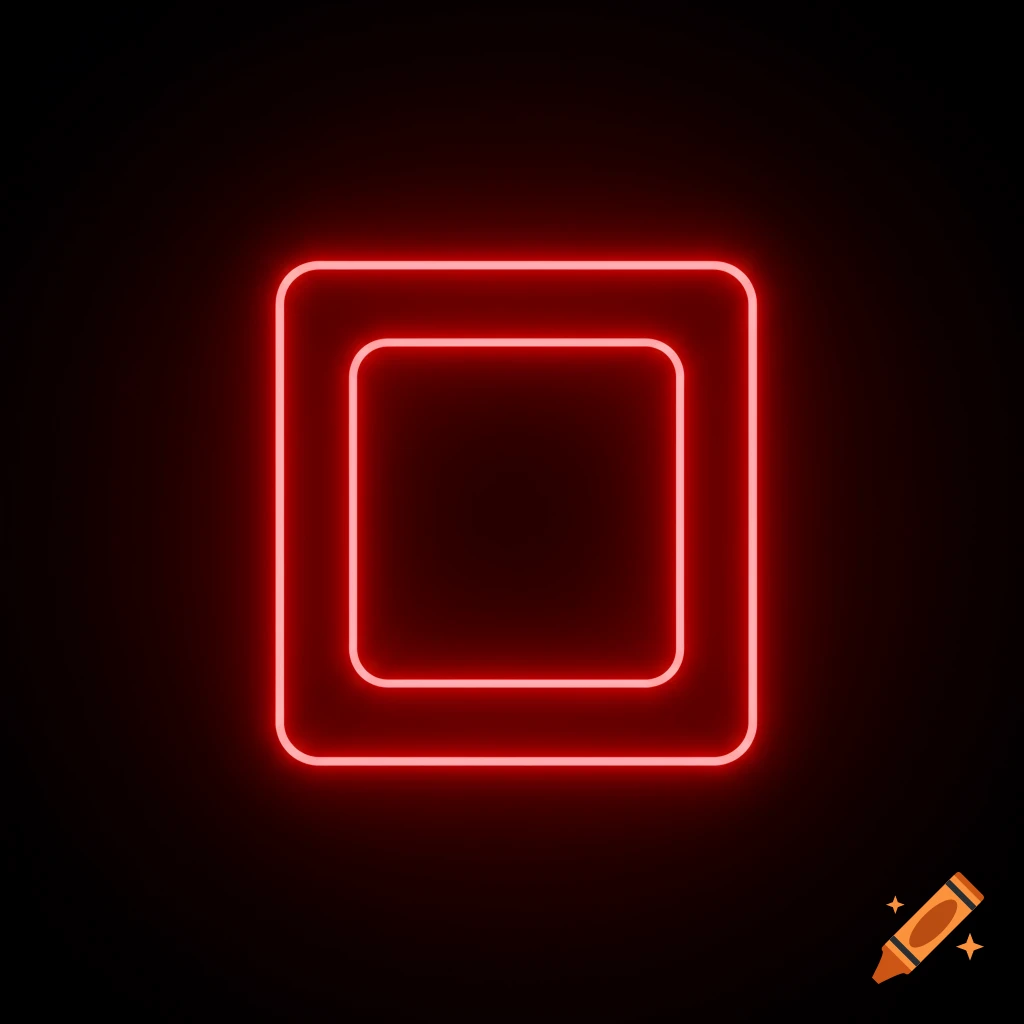 A glowing red neon square, hollow inside, on a black background.