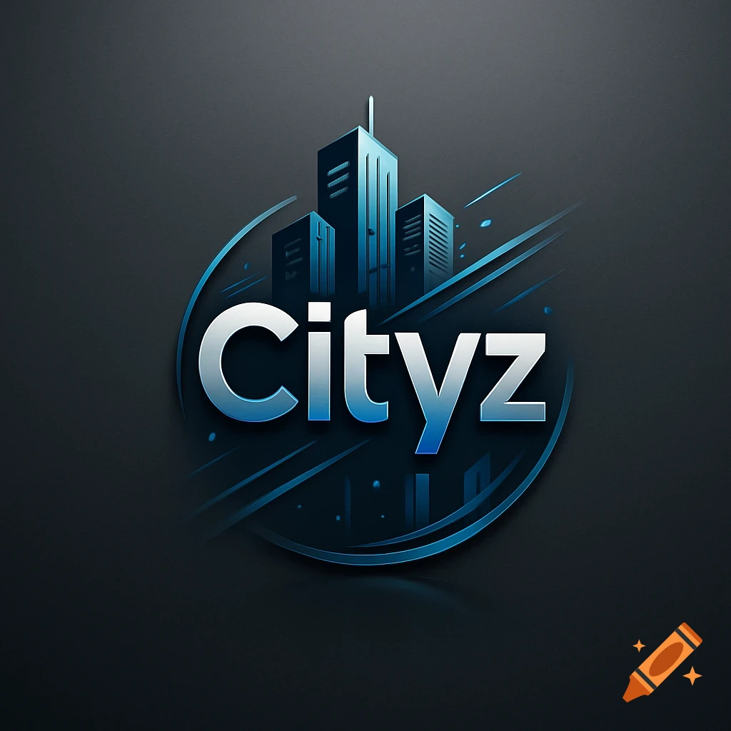 A sleek logo featuring stylized blue skyscrapers behind the metallic silver and blue text "Cityz" on a dark background.