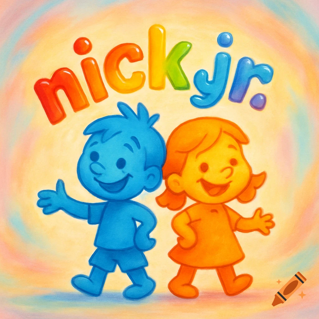 Colorful Nick Jr. logo featuring a blue cartoon boy and an orange cartoon girl on a bright background.