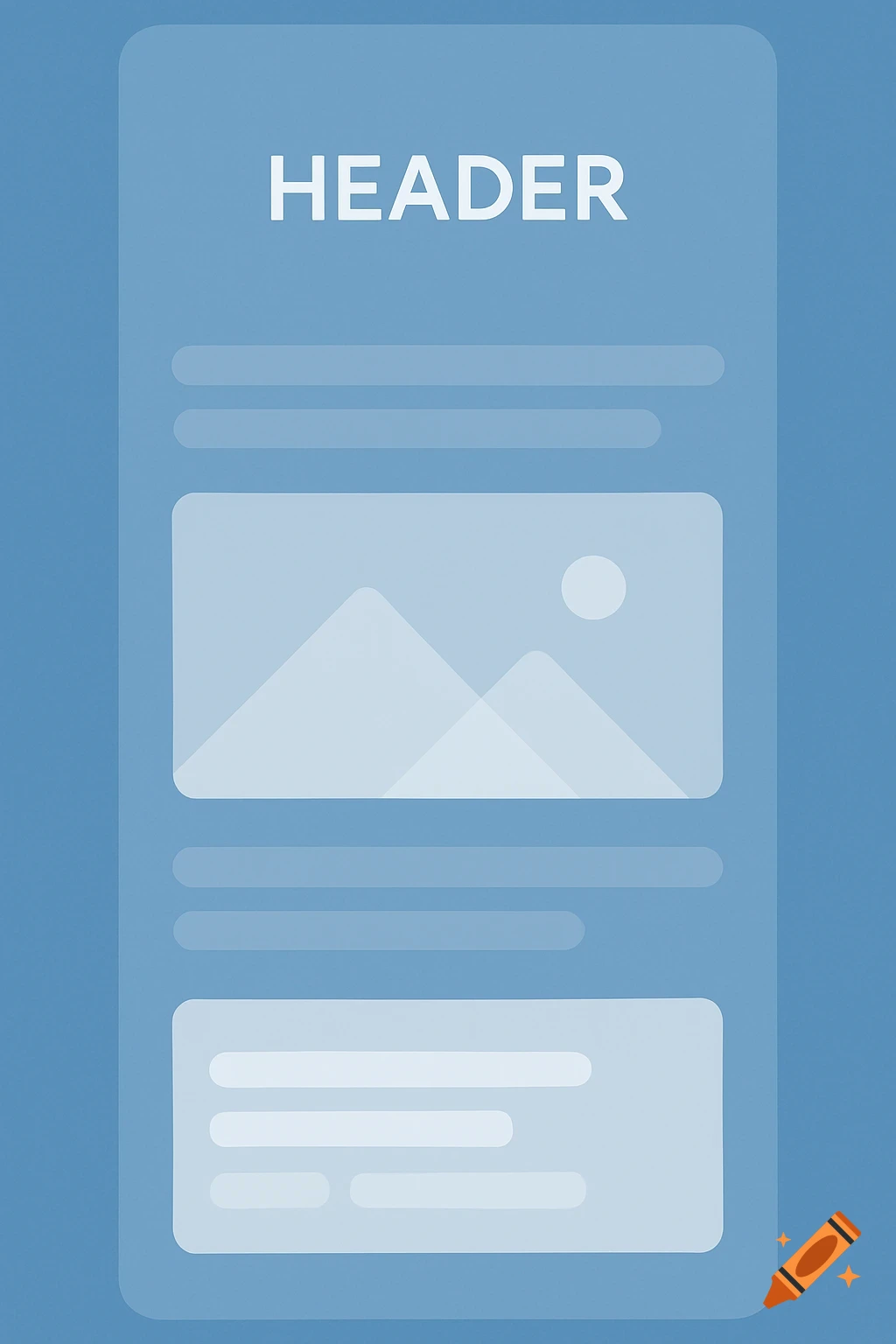 Minimalist blue web design wireframe mockup for mobile with header, image placeholder, and text content blocks.