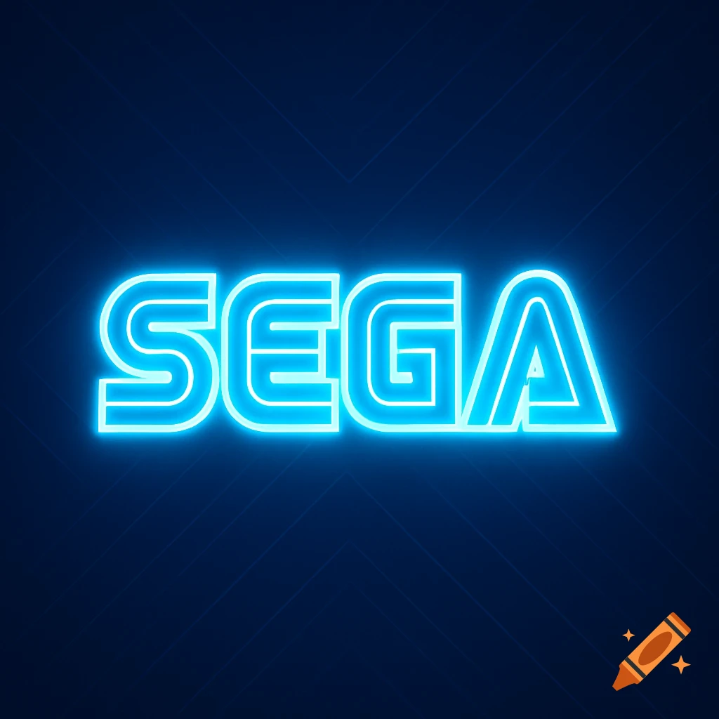 Neon blue SEGA logo on a dark blue, subtly textured background.