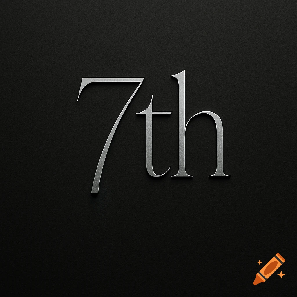 Silver 3D text '7th' on a dark textured background.