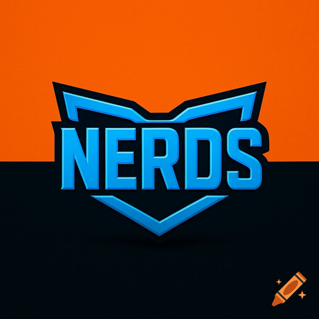 A blue 'NERDS' logo with a black outline, set against an orange and black background in a shield shape.