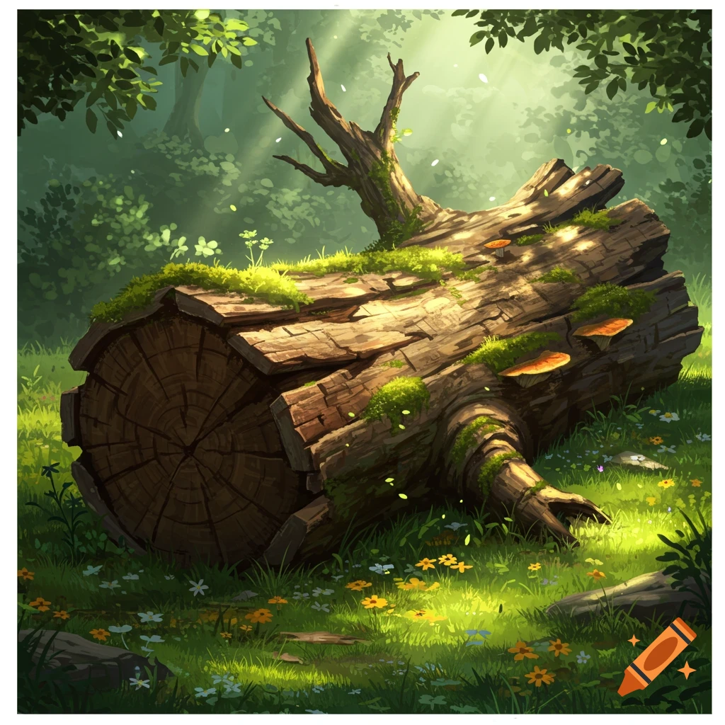 Cartoon Fallen Tree created on Craiyon, image size:1024x1024