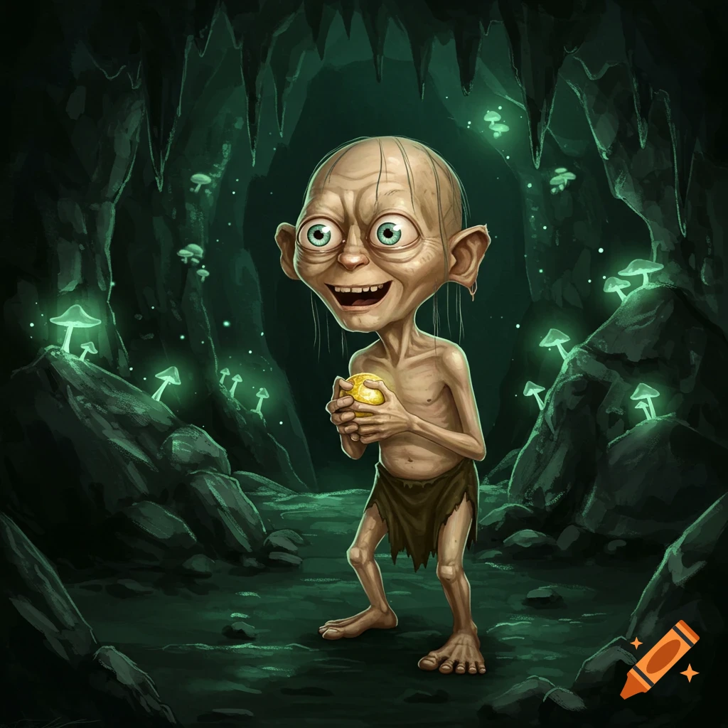 Gollum Sitting in a Dark Cave. created on Craiyon, image size:1024x1024