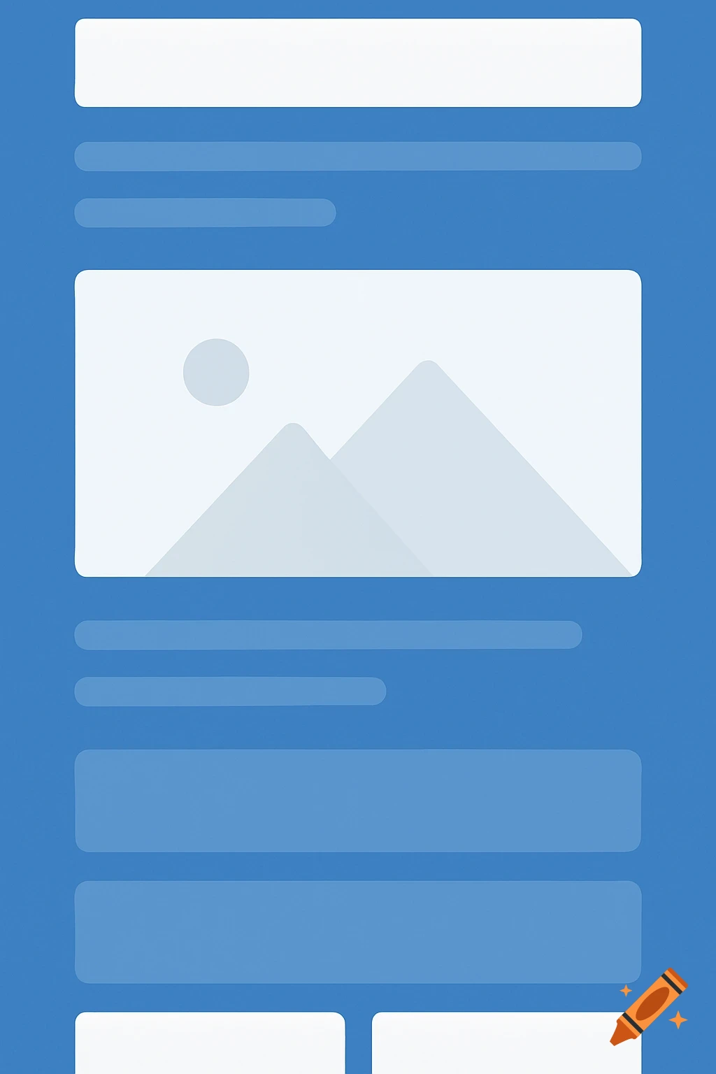 Minimalist blue and white wireframe mockup of a mobile website or app interface.