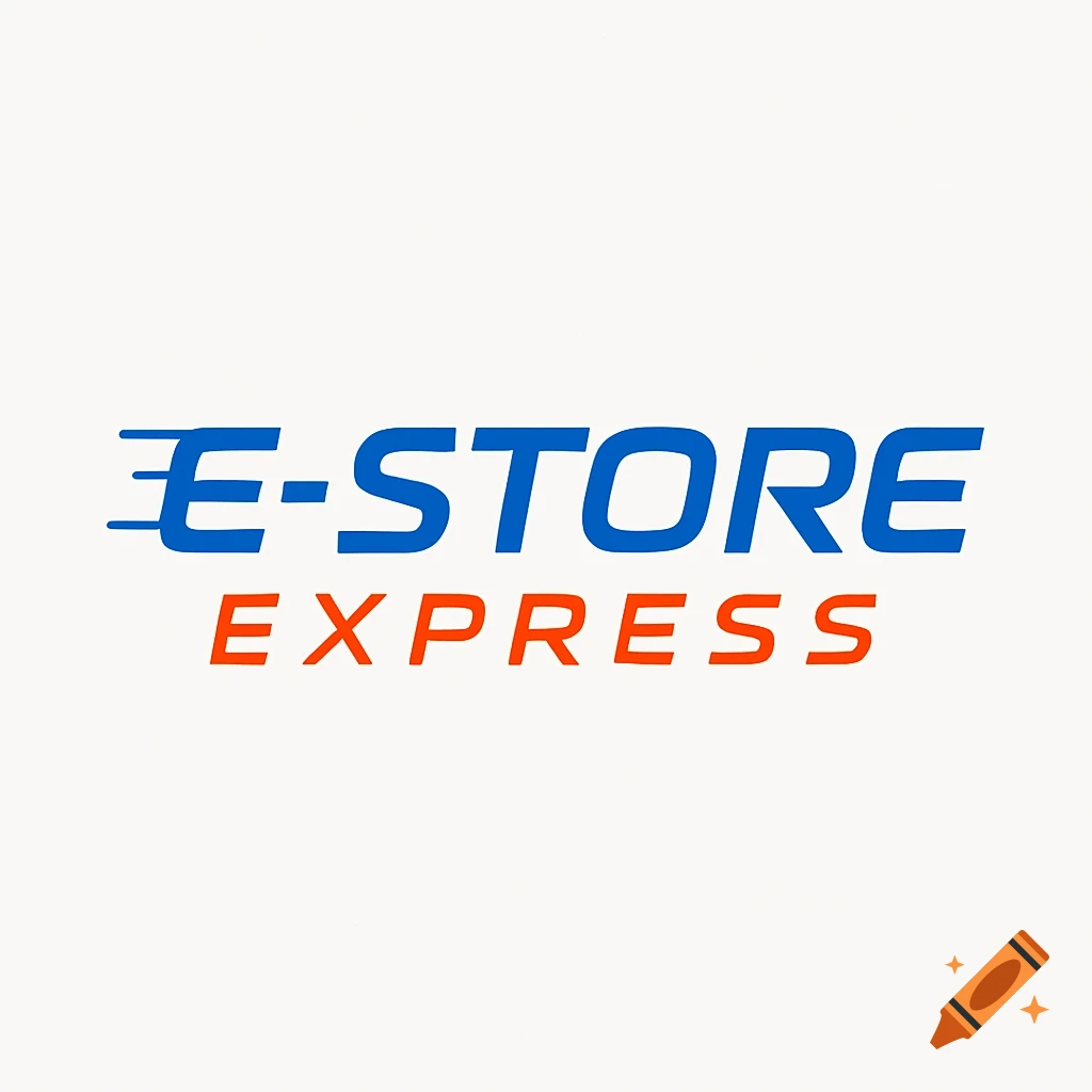 A blue and orange logo for 'E-STORE EXPRESS' with speed lines on the letter E.