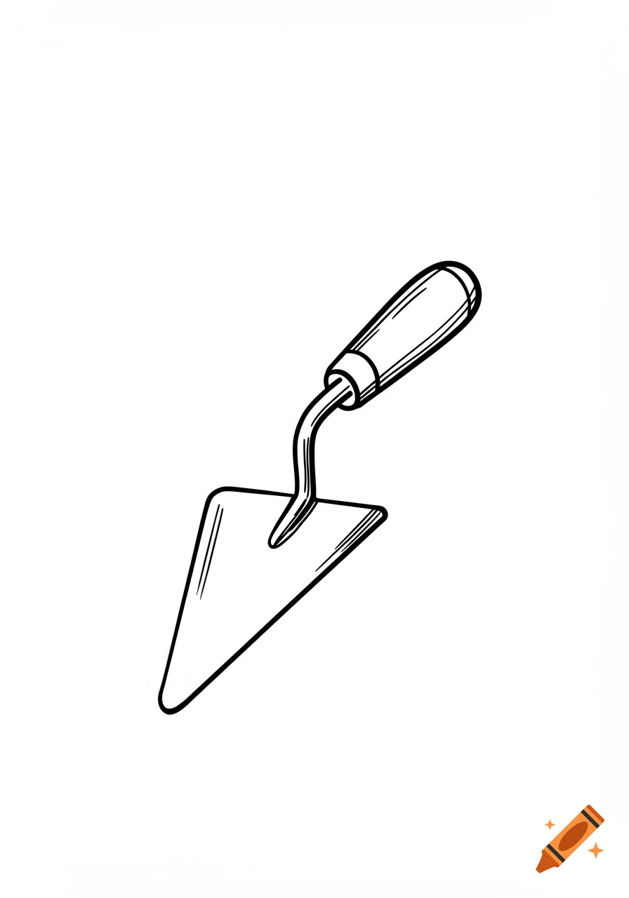 Outline drawing of an archaeology trowel with a pointed blade and handle.