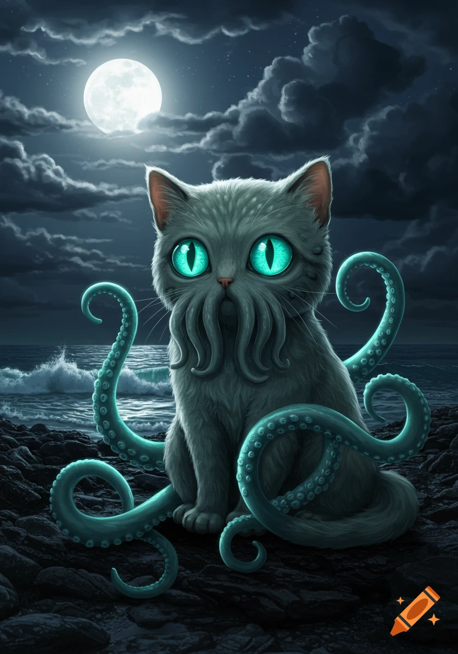 Lovecraftian God Cat created on Craiyon, image size:896x1280