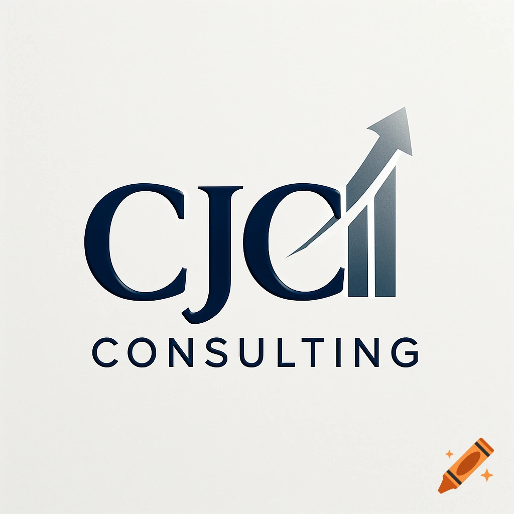 CJC CONSULTING logo with dark blue text and a grey upward-pointing arrow representing growth.