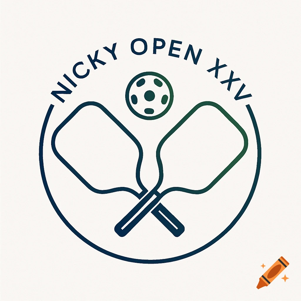 Nicky Open XXV pickleball tournament logo featuring two crossed paddles and a ball inside a circle.