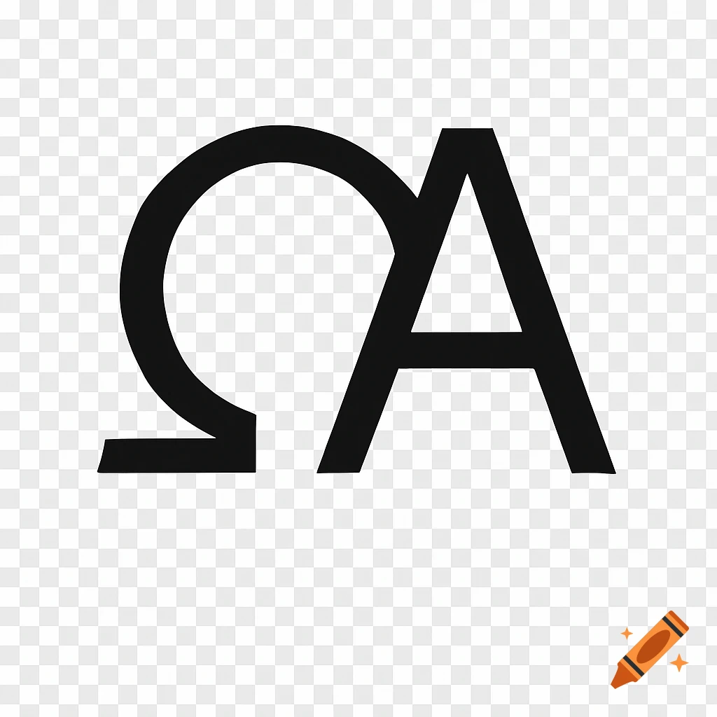 A minimalist black monogram combining a sideways Greek letter Omega and a capital Alpha on a transparent background.