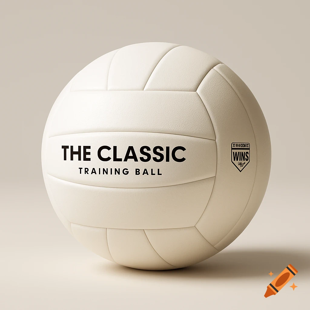 A white volleyball with 'THE CLASSIC TRAINING BALL' written in black, resting on a light background.