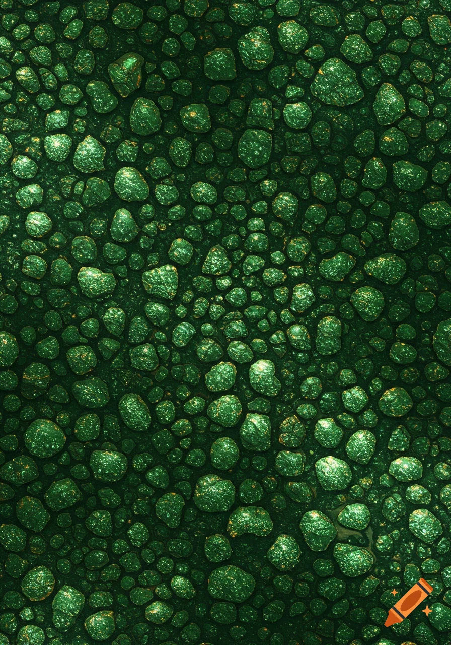 Close-up of a dark green background with numerous light green, bumpy, irregular, reptile-like scales or stones.