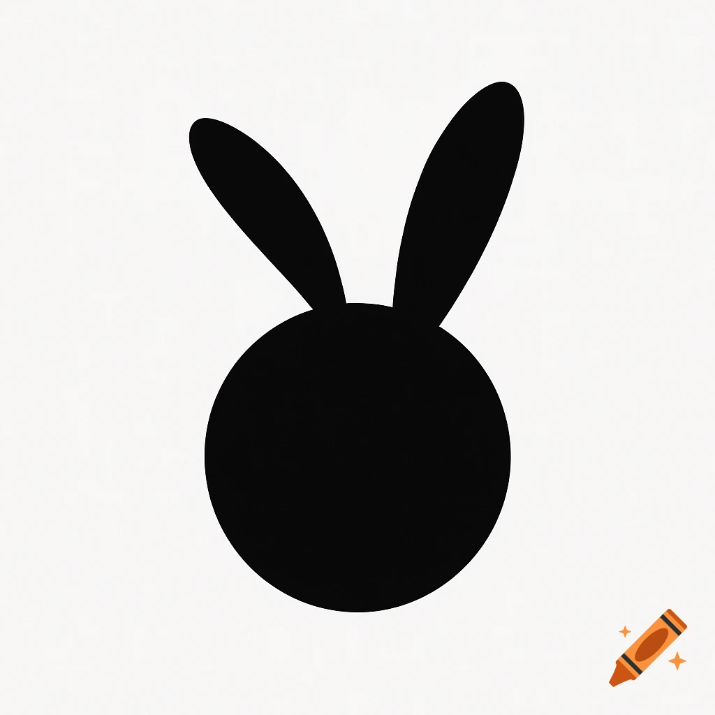 A minimalist black silhouette of a rabbit's head with two long ears on a white background.