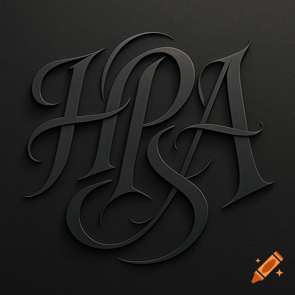 Stylized 'HPSA' monogram in elegant dark grey lettering with subtle shadows on a black textured background.