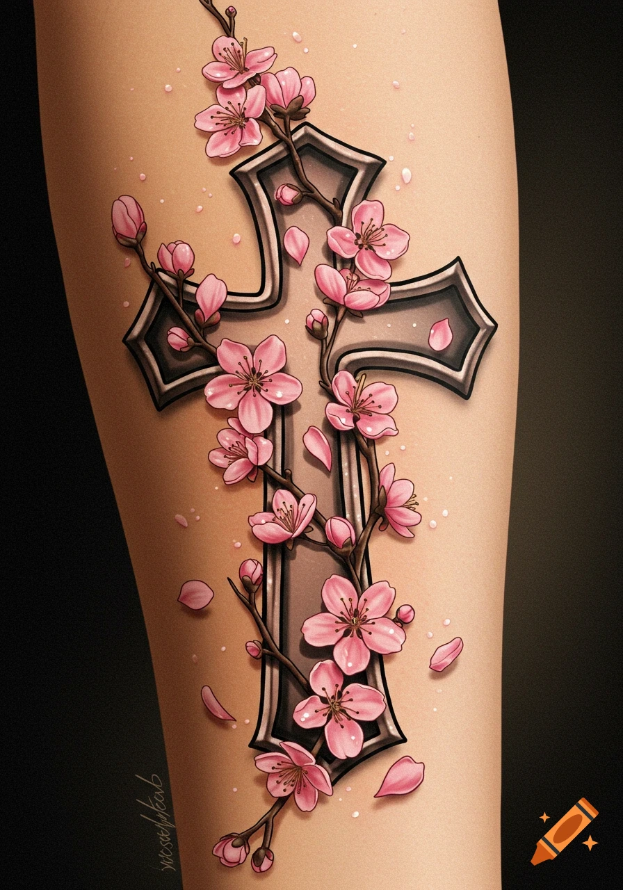 Intricate Stone Cross Tattoo created on Craiyon, image size:896x1280