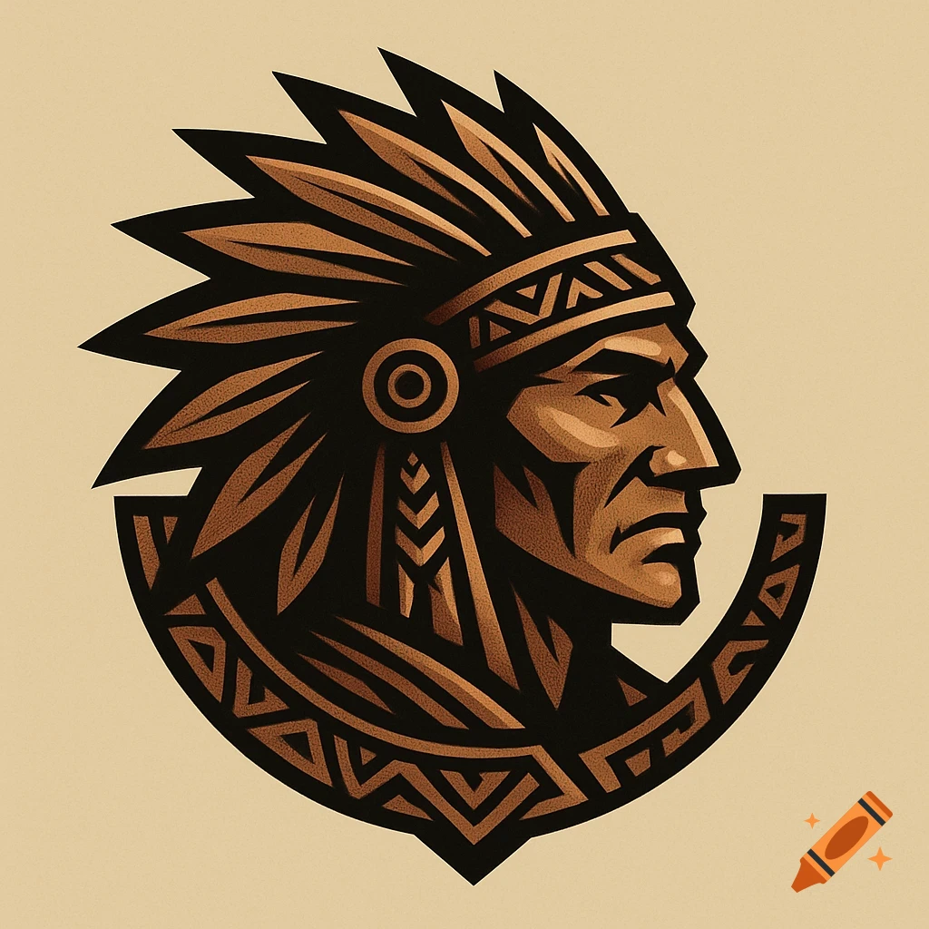 Stylized logo of a Native American chief in profile, wearing a feather headdress and traditional patterns.