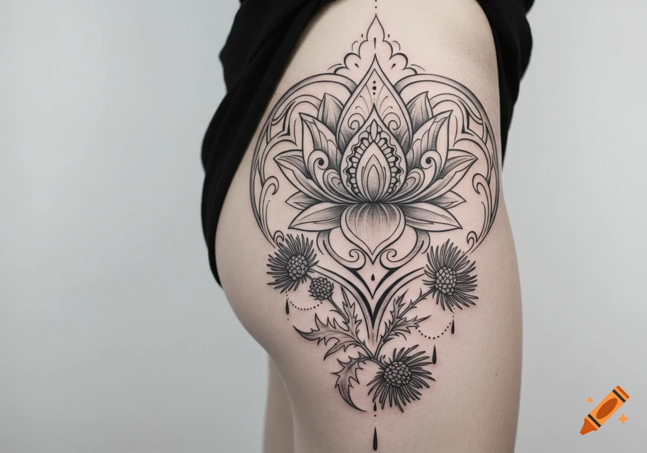 Fleurs de lys - tatouage éphémère temporaire épaule jambe femme, image size:1280x896