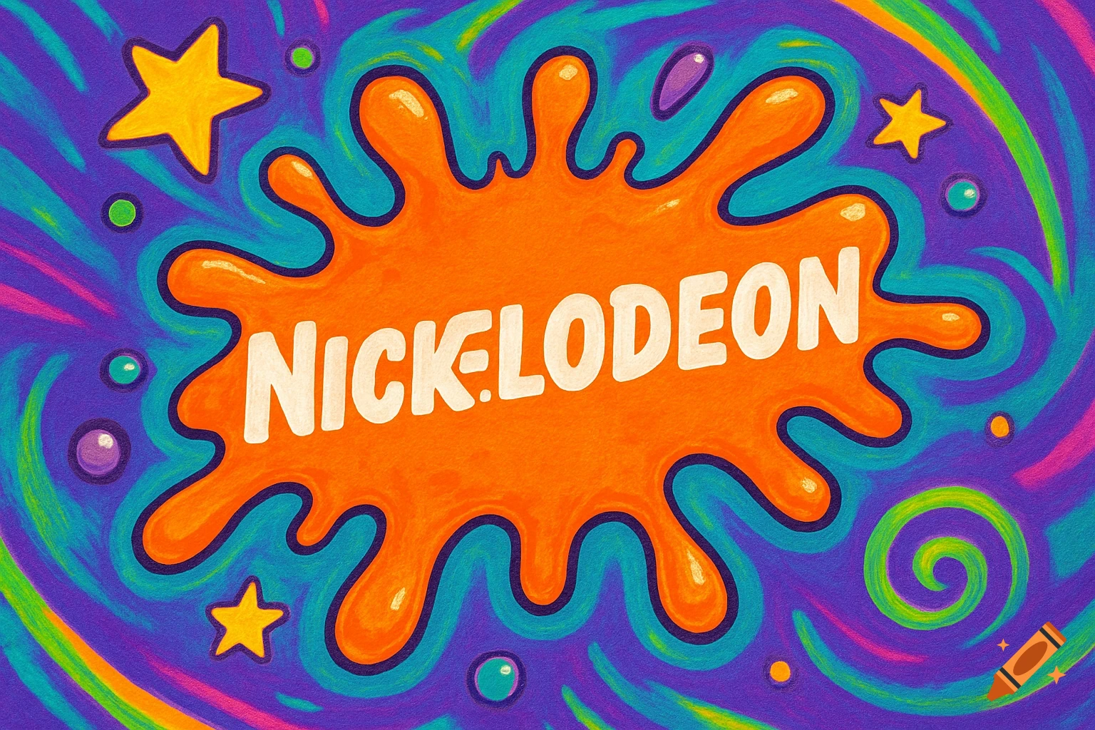 The Nickelodeon logo in a colorful, textured, paint-like style, featuring the word NICKELODEON on an orange slime splat.