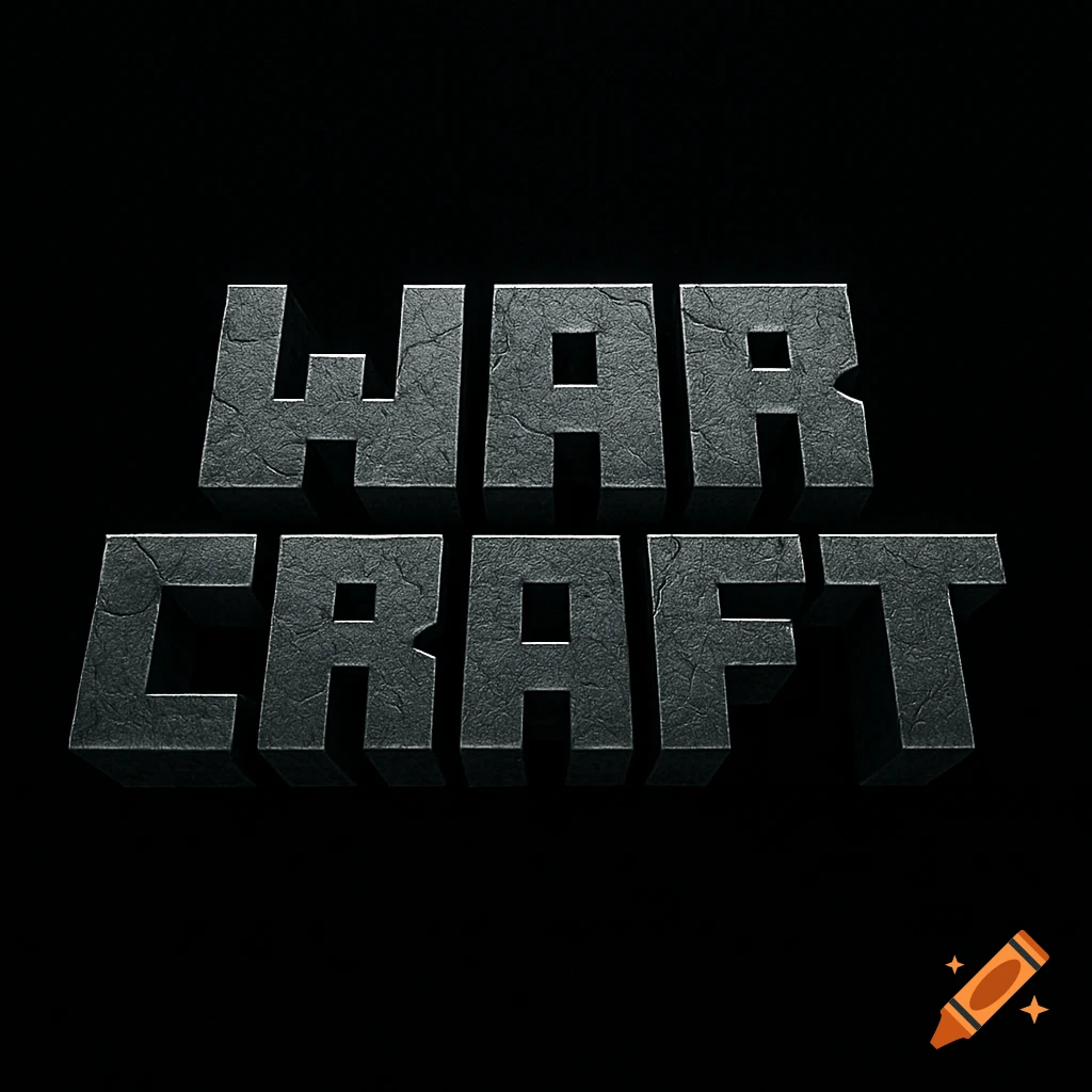 Gray, cracked, blocky text spelling "WAR CRAFT" on a black background, resembling a video game logo.