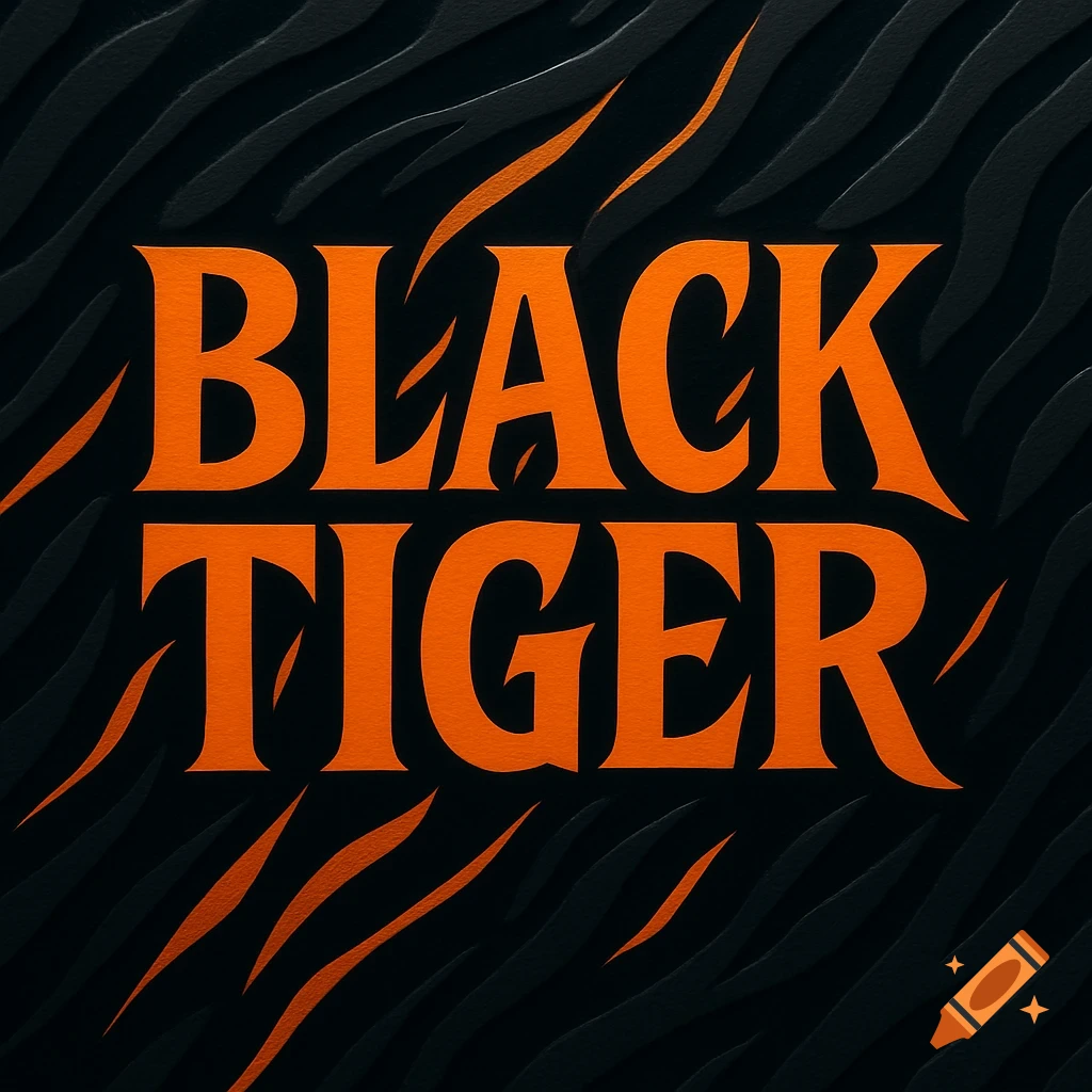 Orange text 'BLACK TIGER' on a textured black background with subtle orange tiger stripes.