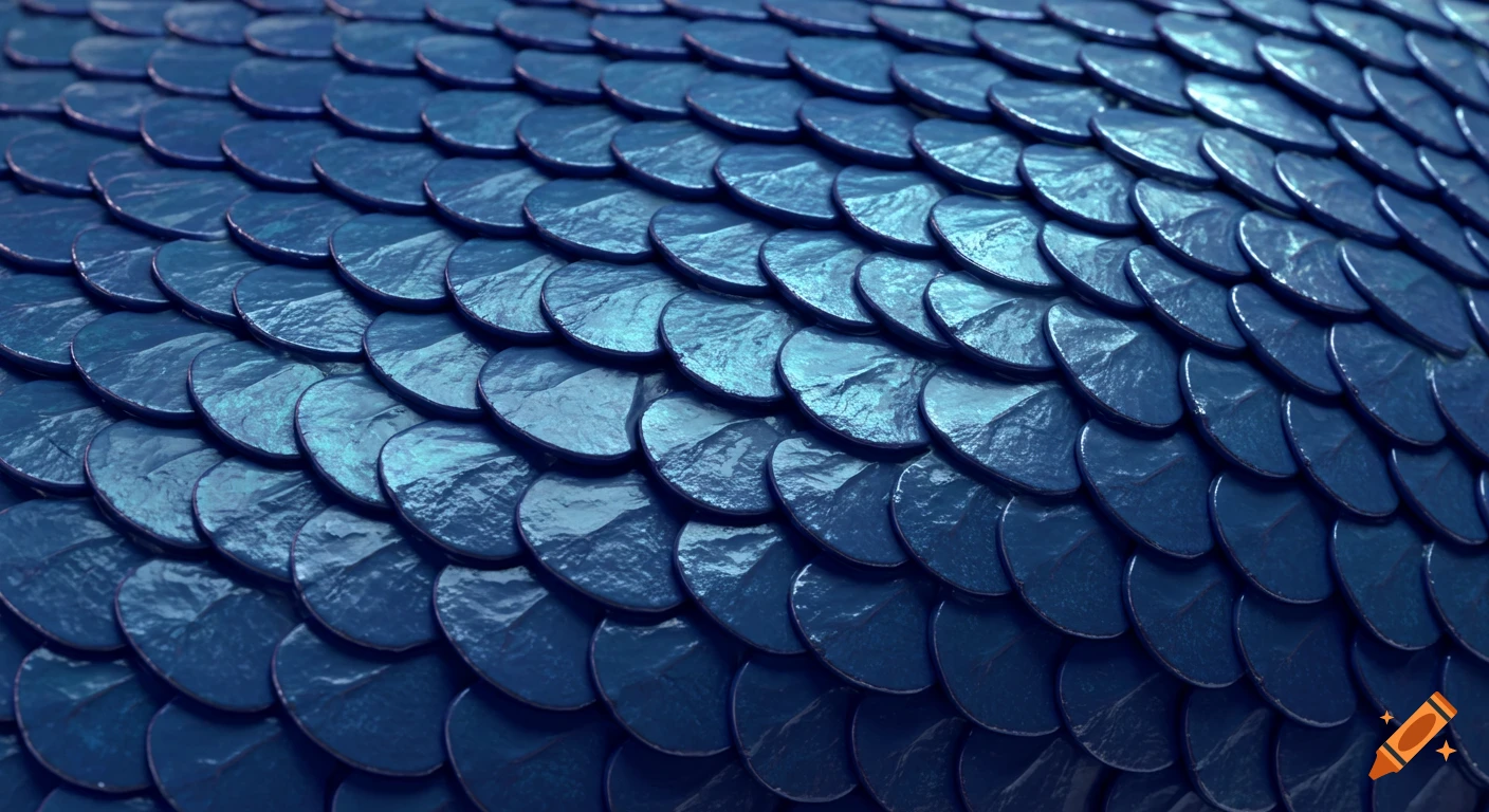 Close-up of shiny blue animal scales, forming a textured pattern with a shallow depth of field.