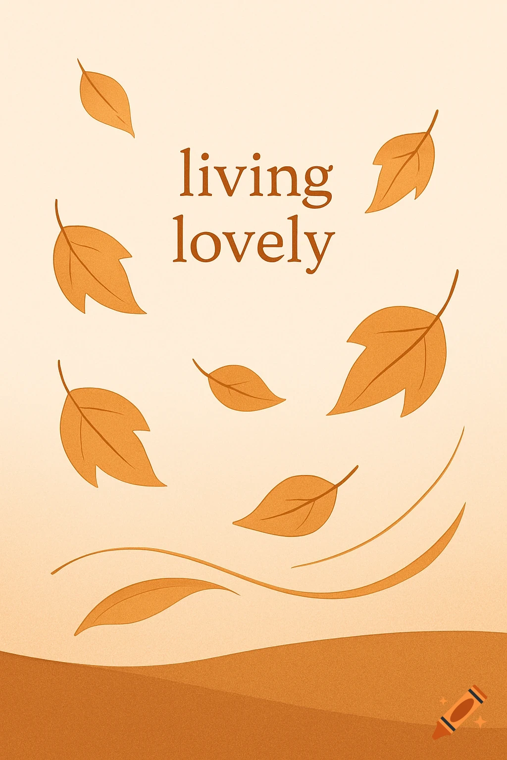 Minimalist autumn graphic design with 'living lovely' text and falling orange leaves on a cream background.