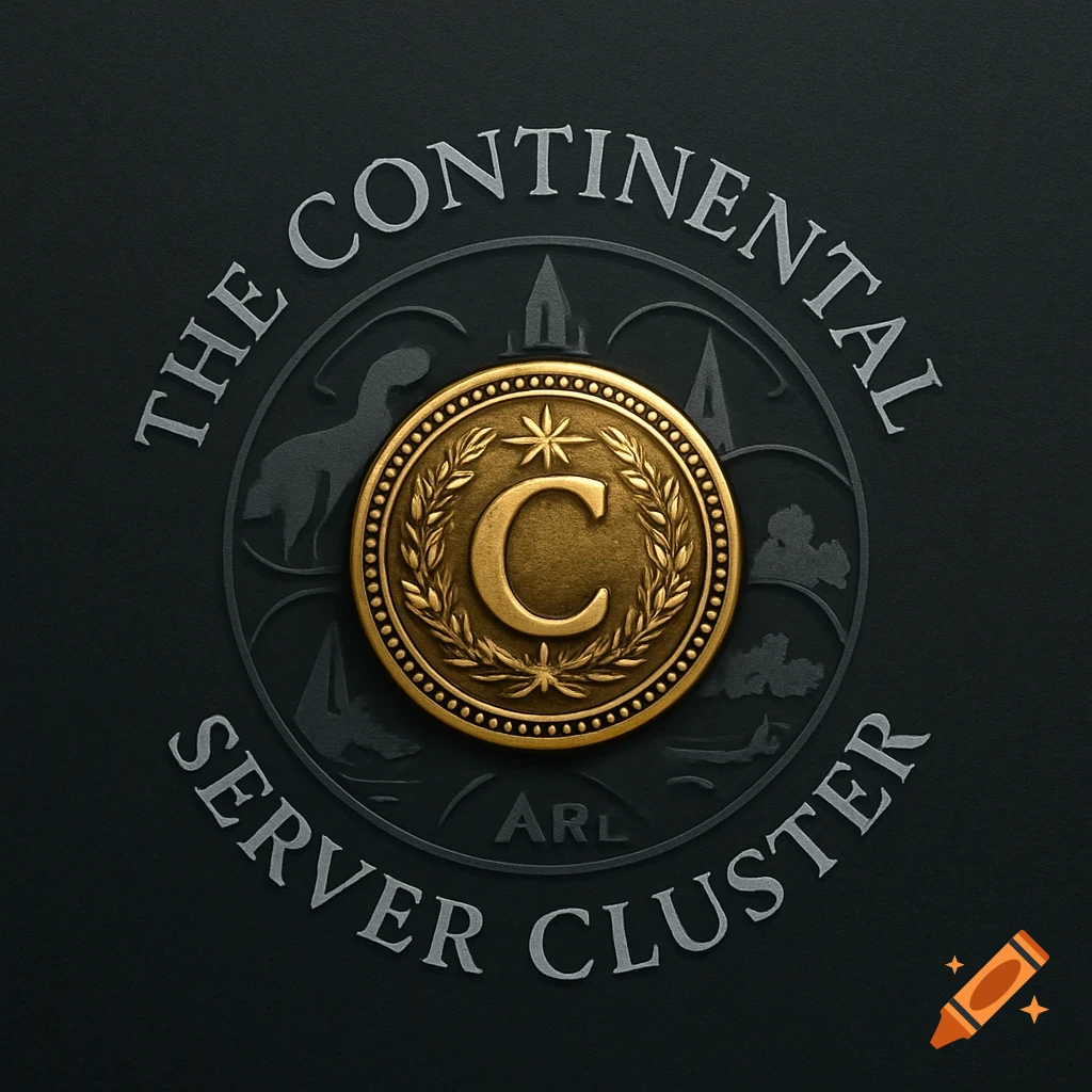 Logo featuring a golden coin with a 'C' and laurel wreath, surrounded by 'THE CONTINENTAL SERVER CLUSTER' text on a dark gray background.