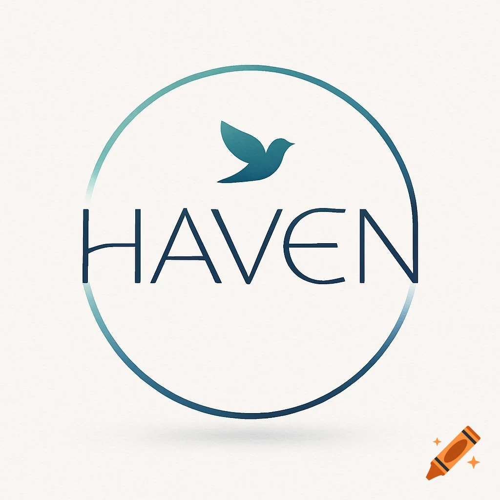 Modern logo featuring a blue stylized dove above the word 'HAVEN' within a blue gradient circular outline on a white background.