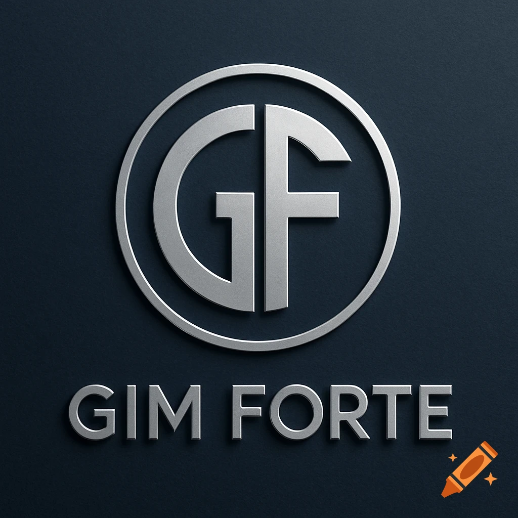 Silver metallic 'GF' monogram logo in a circle with 'GIM FORTE' text below on a dark background.