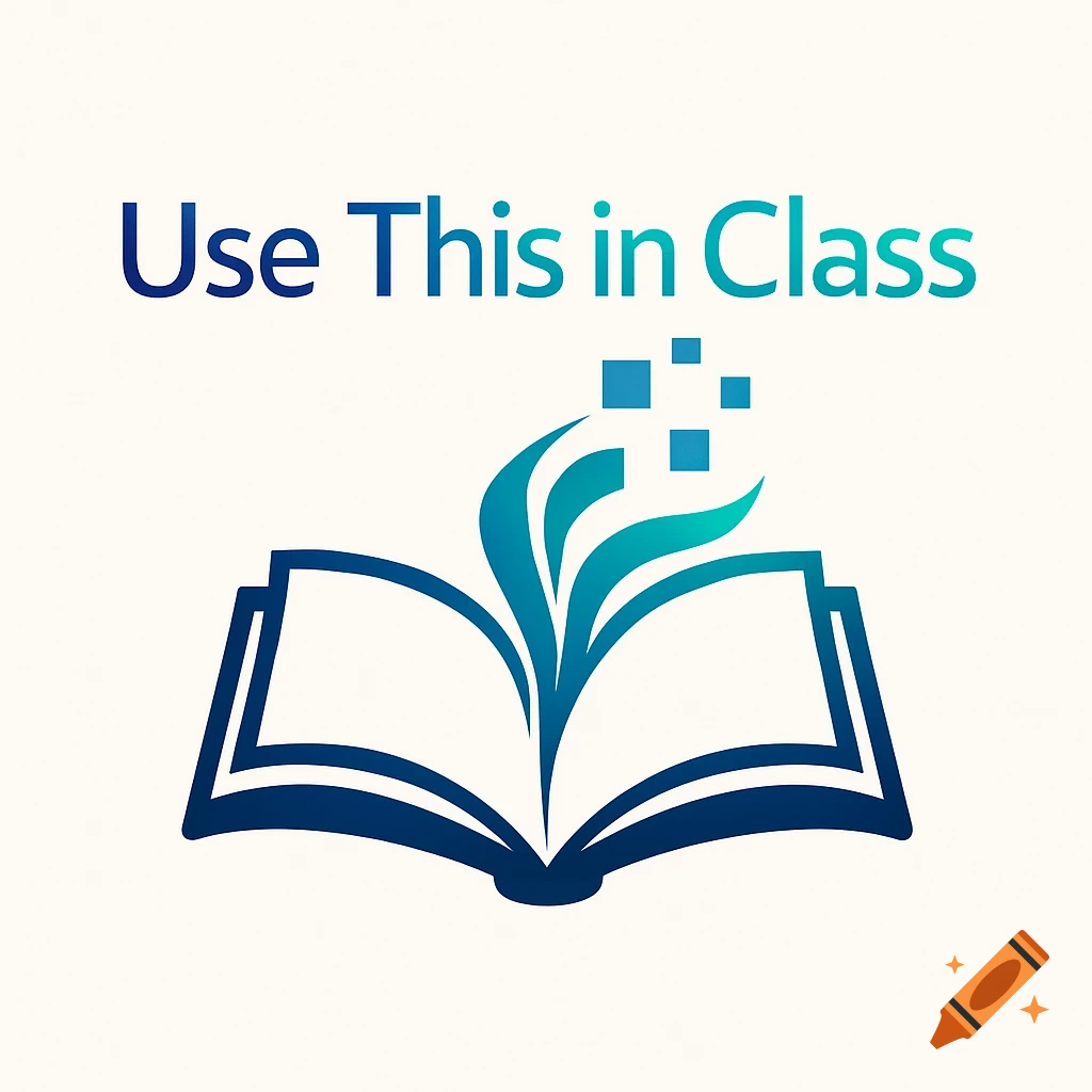 Logo of an open book with blue-green leaves and digital squares, with text 'Use This in Class'.
