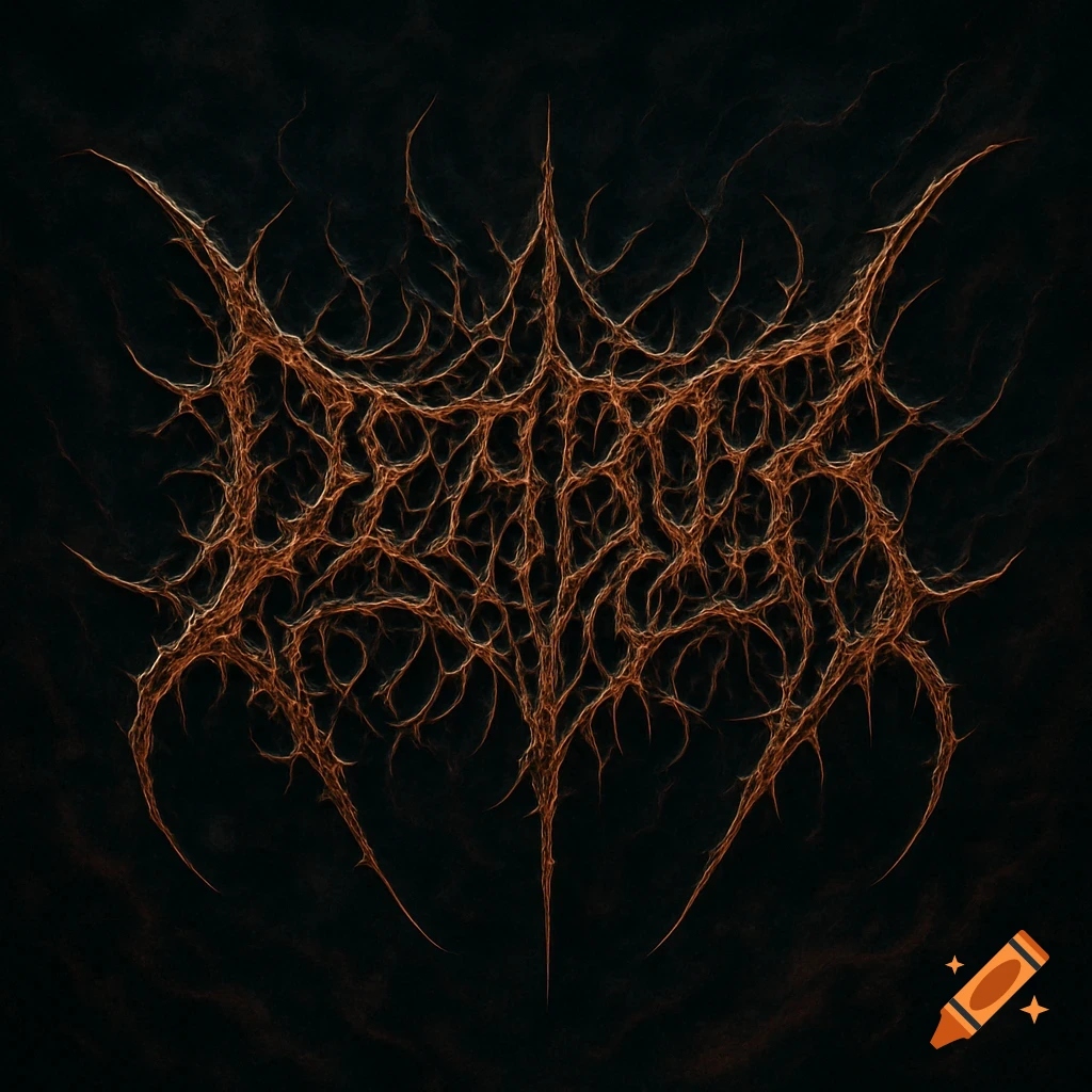 A highly stylized, thorny, unreadable logo in dark orange and black, resembling a death metal band emblem.
