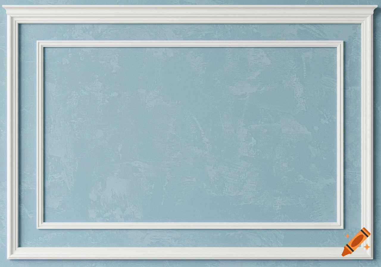 Light blue textured wall with decorative white crown molding trim.