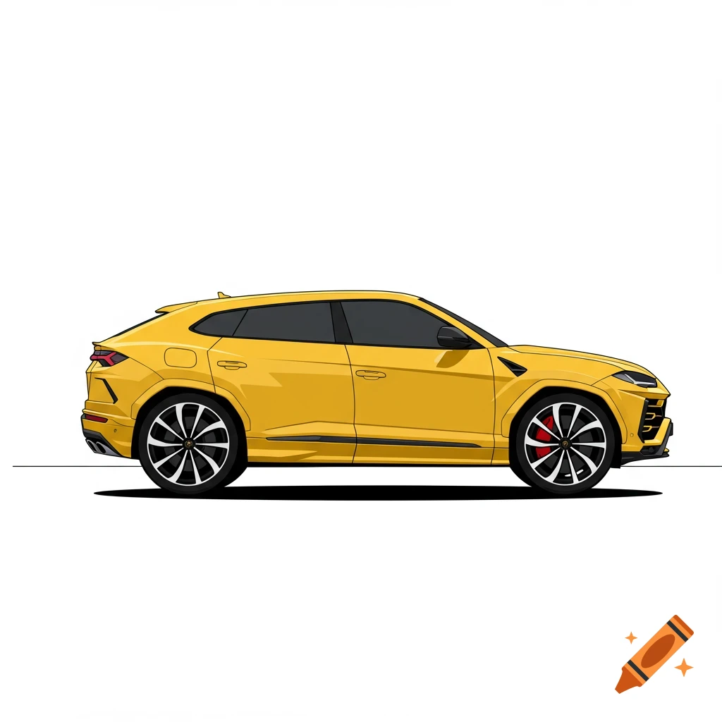 A vibrant yellow Lamborghini Urus SUV is shown in a side profile illustration against a clean white background.