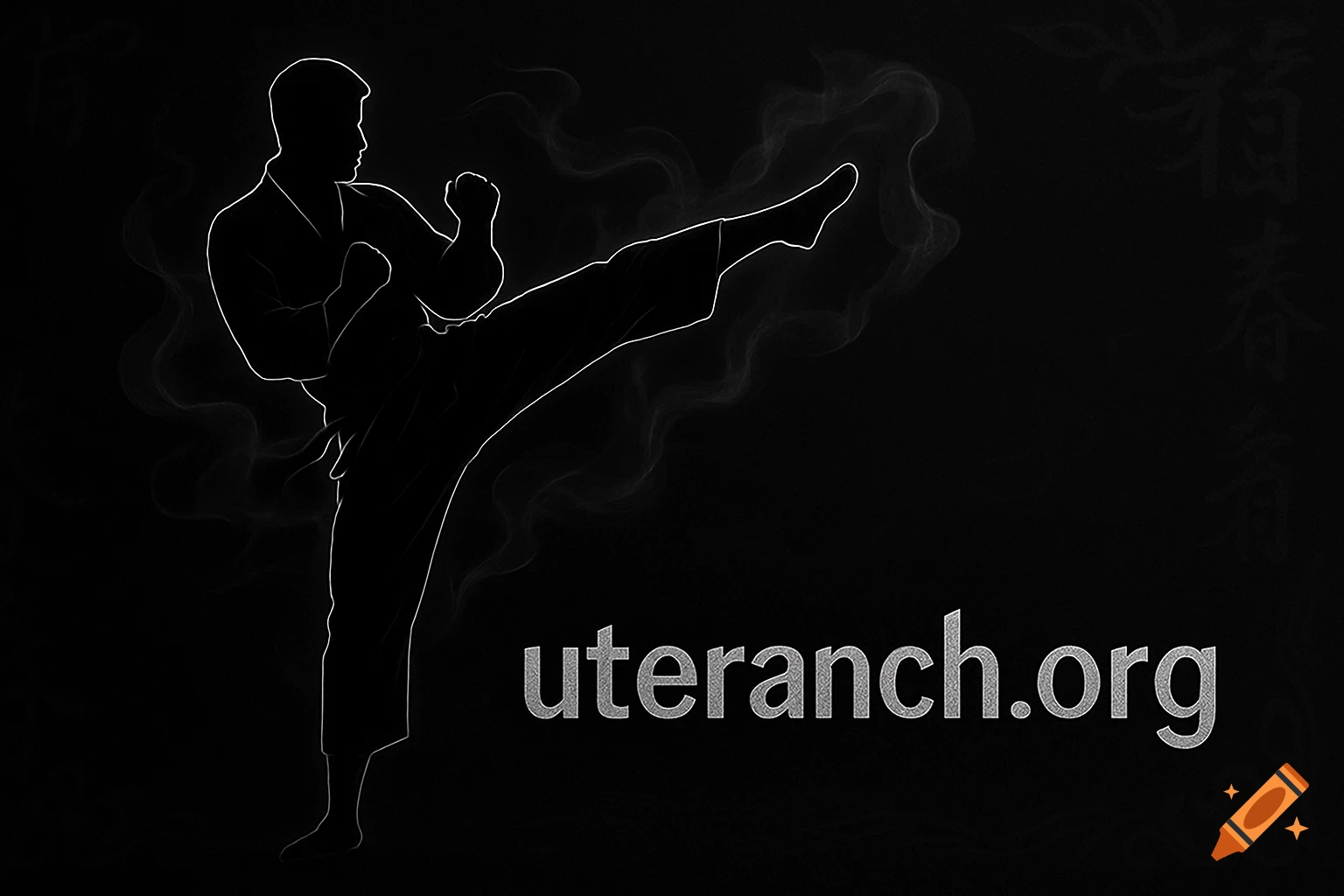 White outline of a martial artist kicking on a black background with smoke, and 'uteranch.org' text.