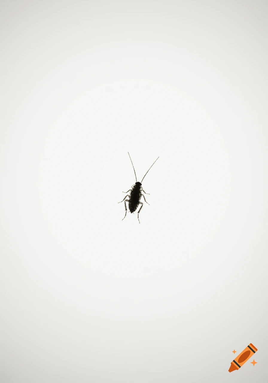 A dark silhouette of a cockroach against a plain white background.