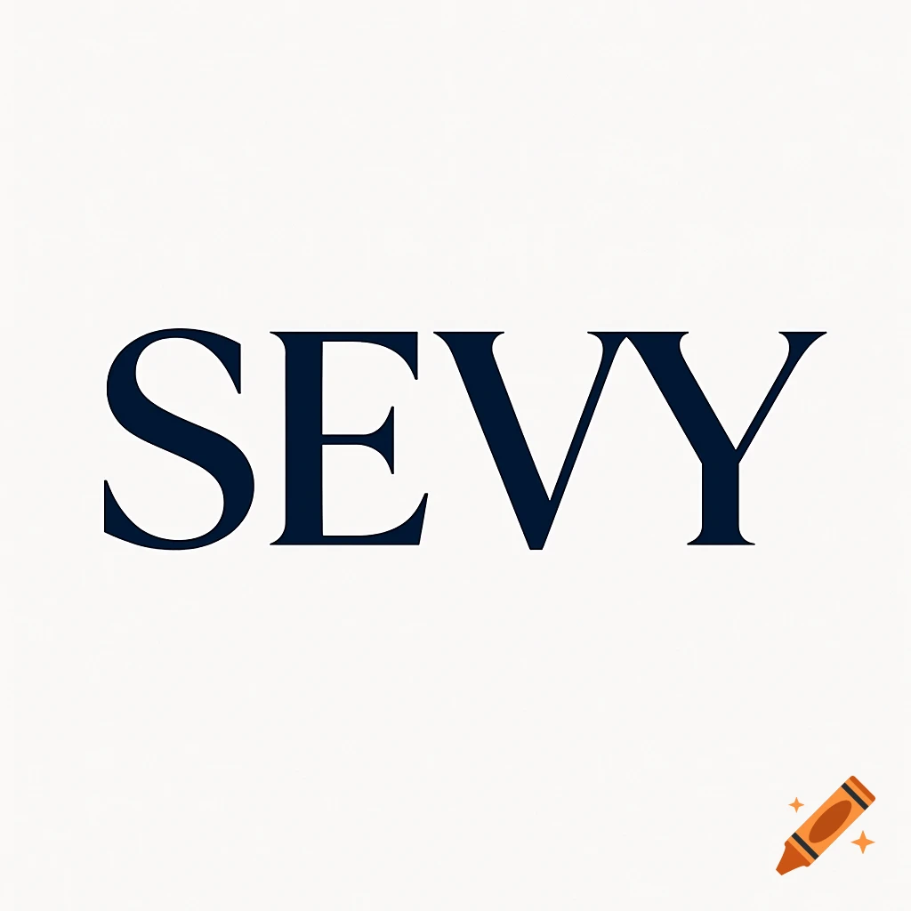 A simple logo featuring the word "SEVY" in a dark blue serif font on a plain white background.