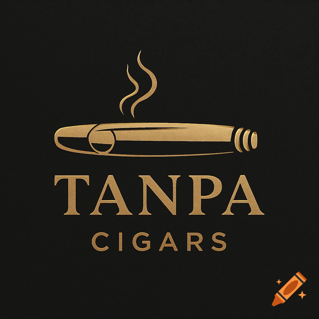 Gold embossed logo featuring a smoking cigar illustration above the text "TANPA CIGARS" on a black background.