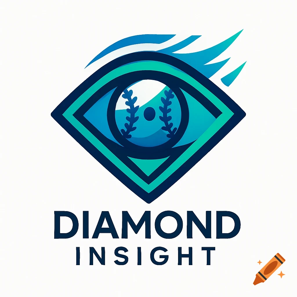 Blue and teal baseball app logo with an eye and a baseball for the pupil, above 'DIAMOND INSIGHT' text.