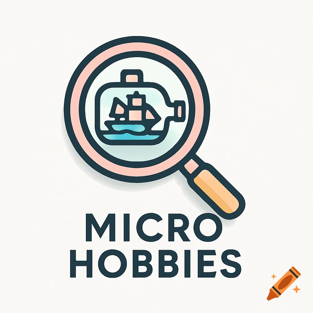 A stylized logo featuring a magnifying glass over a ship in a bottle, with the text 'MICRO HOBBIES' below.