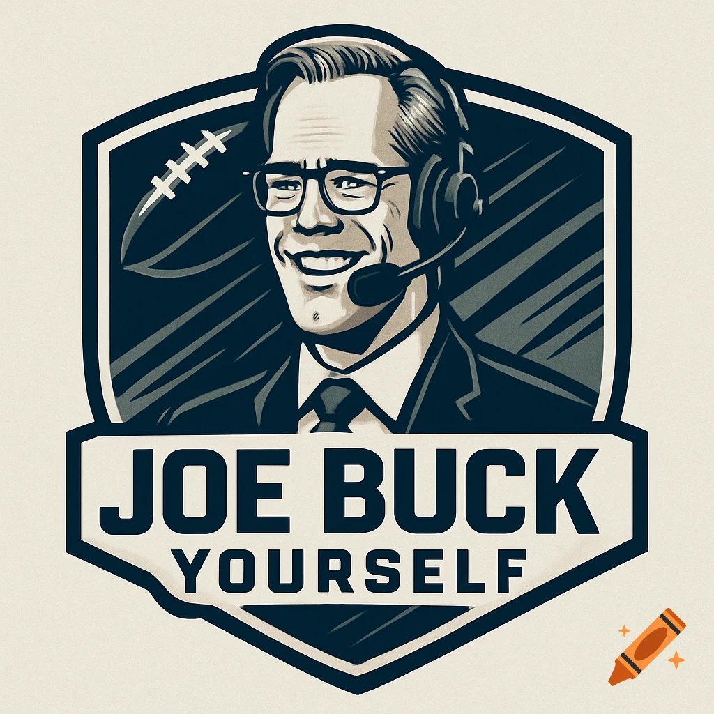 Stylized logo featuring a smiling man with glasses and a headset, an American football, and the text 'JOE BUCK YOURSELF'.
