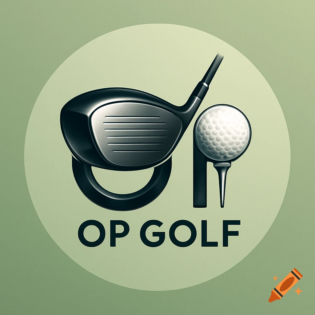 A golf logo with a stylized 'OP' made from a driver and a golf ball on a tee, with 'OP GOLF' text, on a green circular background.
