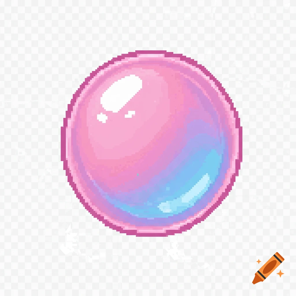Pixel art bubblegum in pink and blue gradient with highlights on a transparent background.