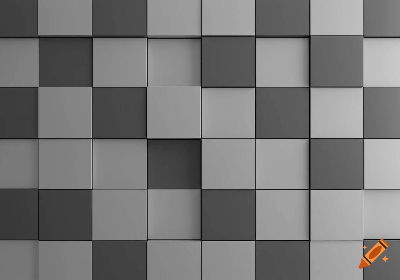 Seamless 3D grid pattern of alternating light and dark gray raised square tiles.