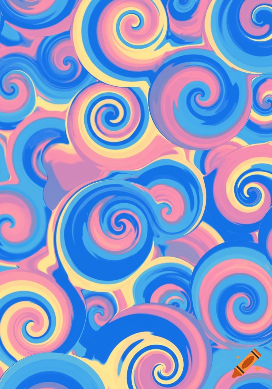 Abstract swirls in shades of blue, pink, and yellow.