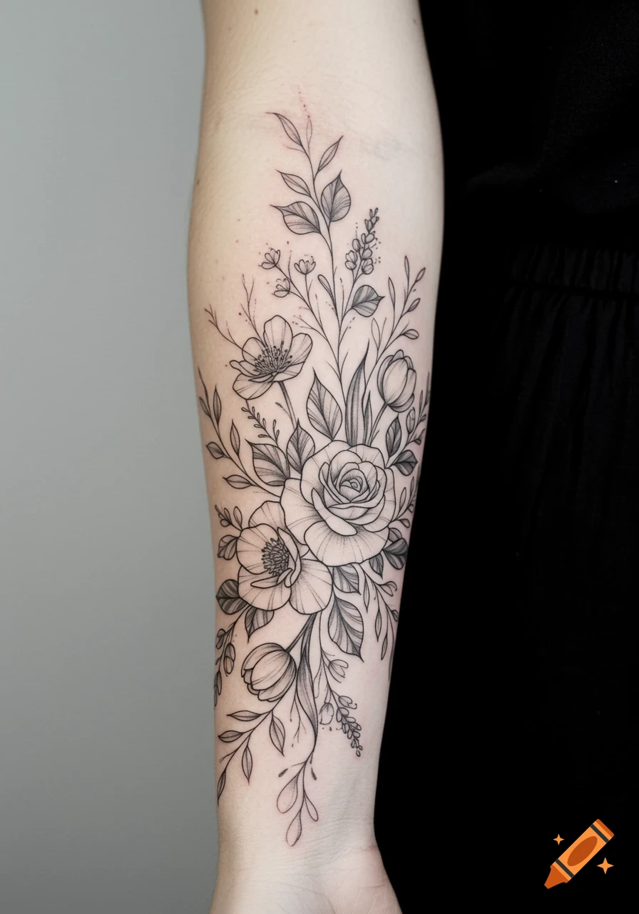 Fine Flower Design on Forearm