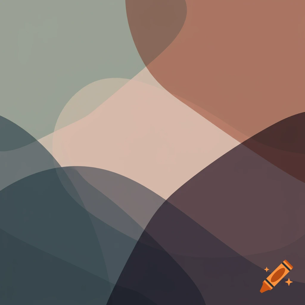 Abstract composition of overlapping, translucent organic shapes in muted earth tones, including teal, brown, and pink.